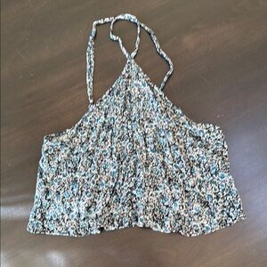 Floral Halter Neck Top with cross back - Black and Blue